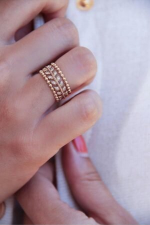 Stylish Gold-Tone Beaded Band Ring