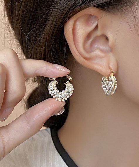 Delicate Gold and Pearl Hoop Earrings