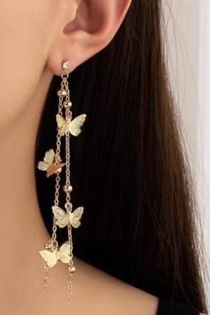Golden Butterfly Long Dangle Earrings