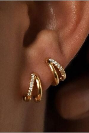 Elegant Double Row Gold Hoop Earrings with Crystal Accents