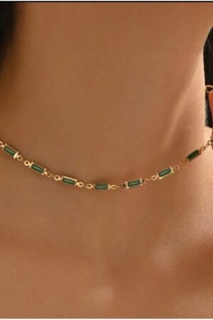 Gold Choker with Emerald Green Stone Accents