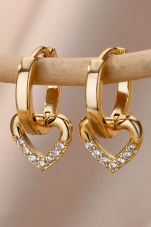 Gold Heart Hoop Earrings with Cubic Zirconia