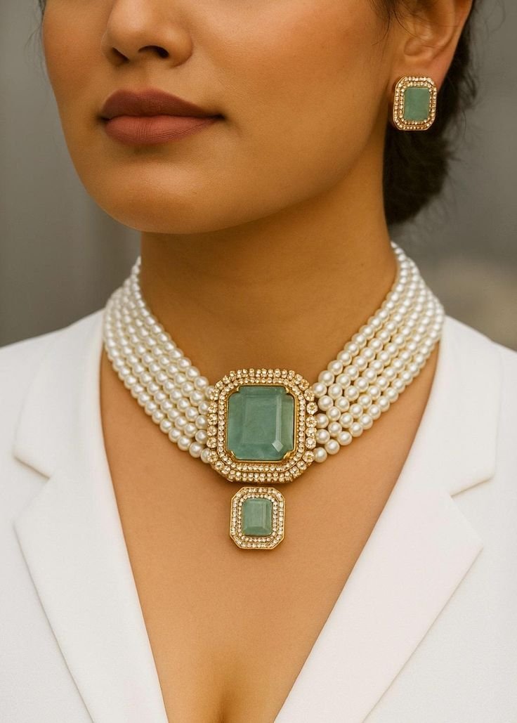 Luxurious Emerald and Pearl Choker Set