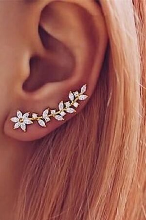 Floral Gold and Diamond Ear Climbers