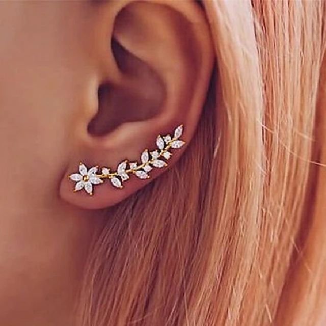 Floral Gold and Diamond Ear Climbers