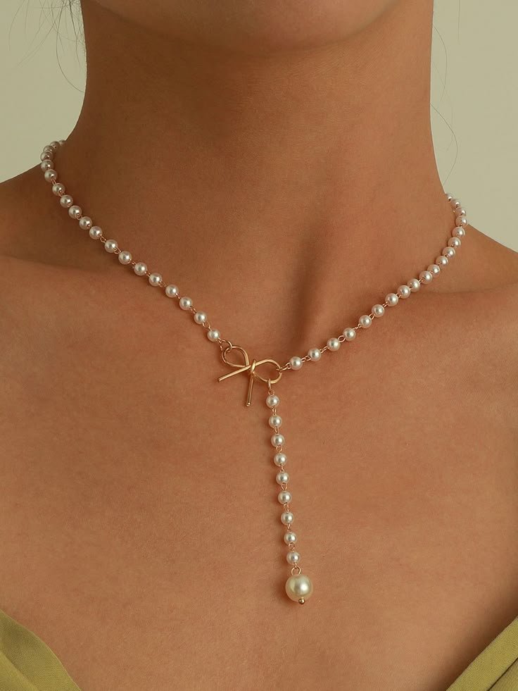 Delicate Pearl Bow Y-Necklace