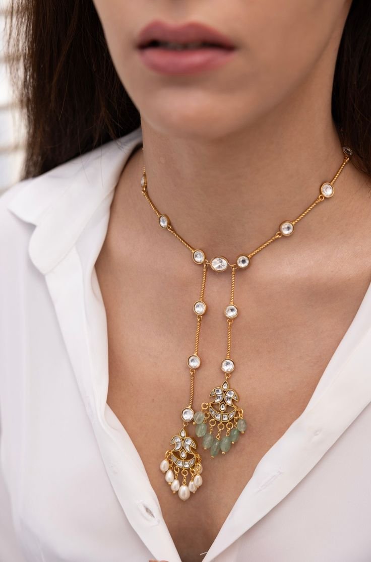 Exquisite Pearl and Emerald Y-Necklace