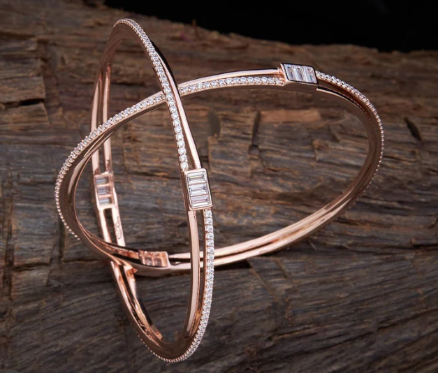 Elegant Rose Gold Diamond-Studded Bangles