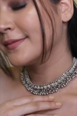 Oxidized Silver Choker Necklace with Intricate Detailing