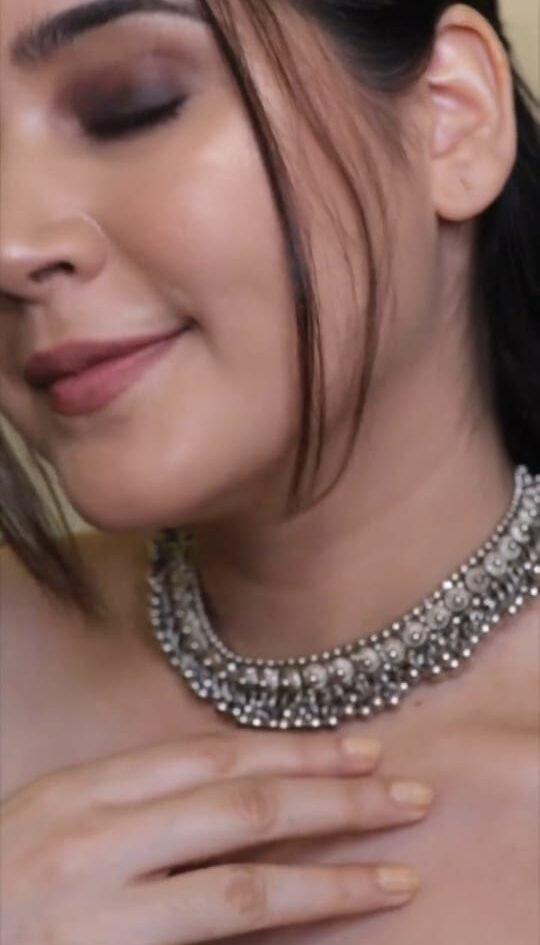 Oxidized Silver Choker Necklace with Intricate Detailing