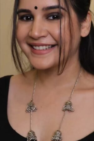 Oxidized Silver Long Necklace with Jhumka Charms