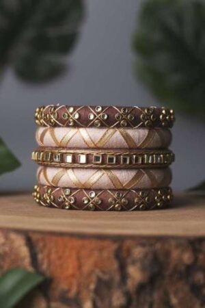 Handcrafted Silk Thread and Stone Bangle Set