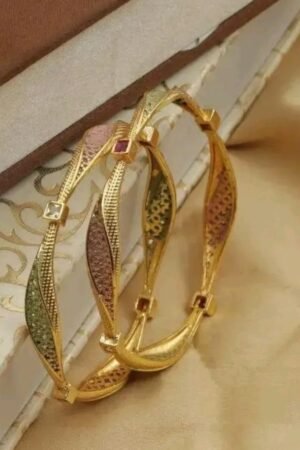Elegant Multicolor Leaf Design Gold Bangles