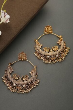Ornate Gold Hoop Earrings with Peacock Motifs