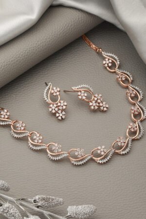 Rose Gold-Plated White AD-Studded Jewellery Set