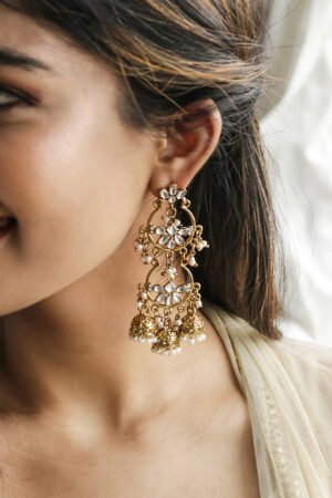 Gold Plated White Contemporary Jhumkas Earrings