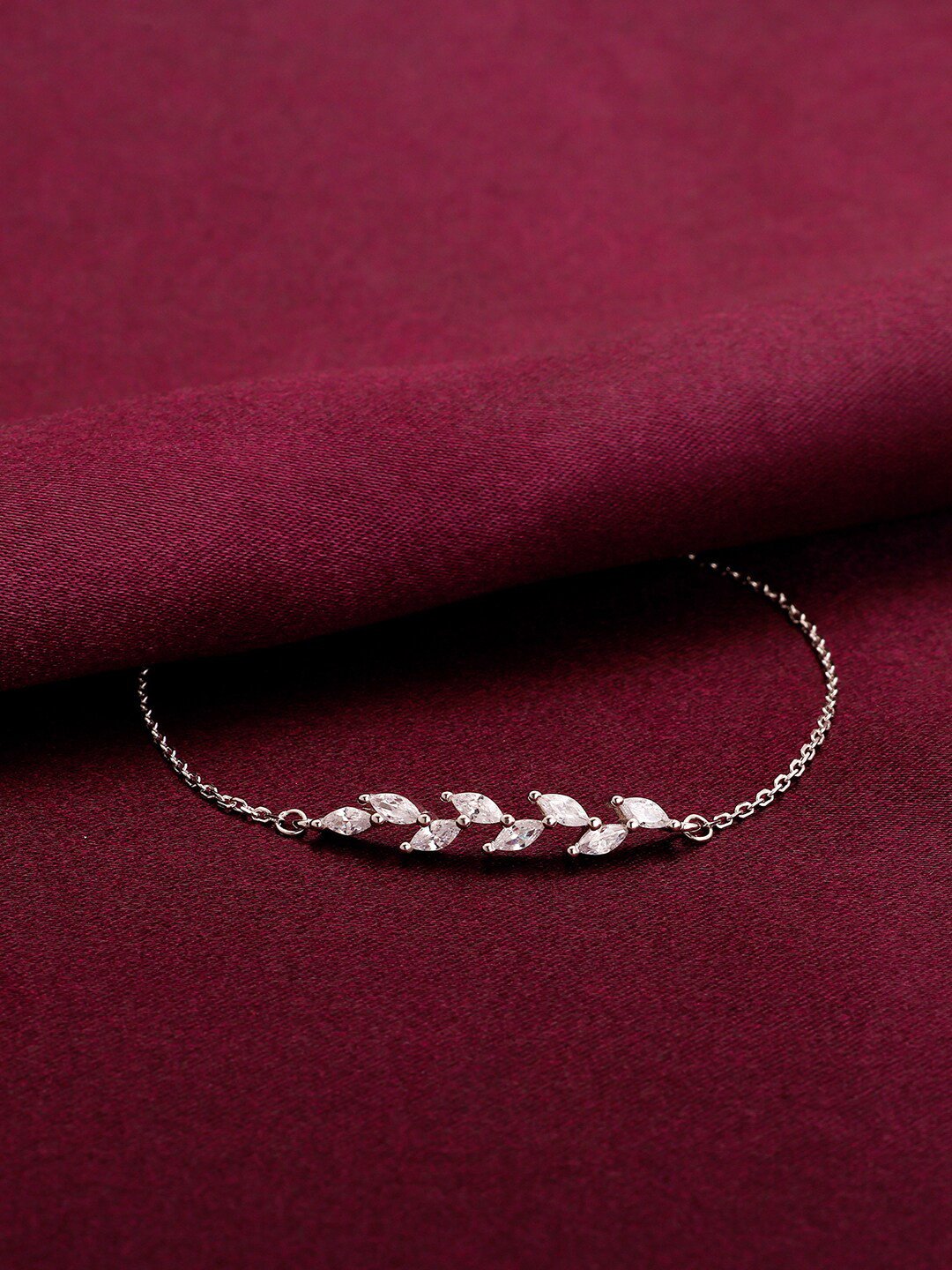925 Silver Plated Zircon Ferns Bracelet