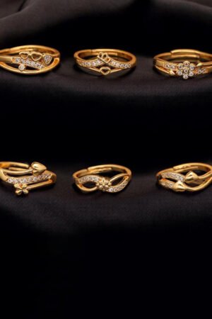 Set Of 6 Gold-Plated American Diamond-Studded Adjustable Finge